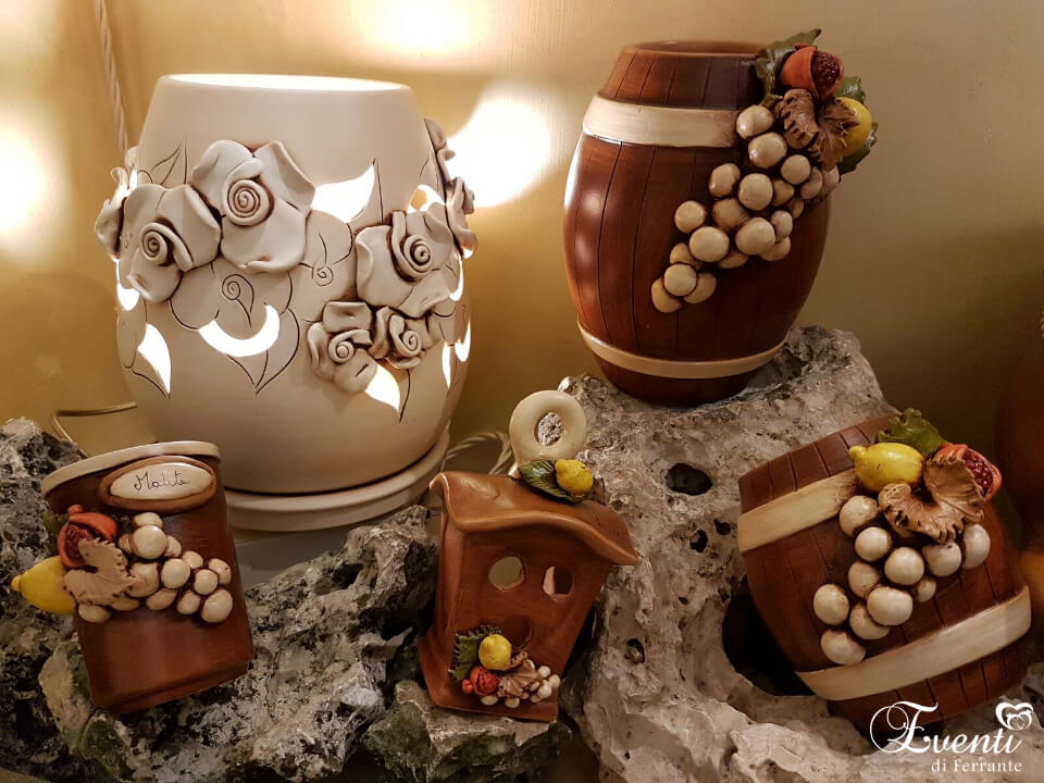Barattoli "botte" in terracotta decoro "uva" - Ceramiche Artistiche Velier
